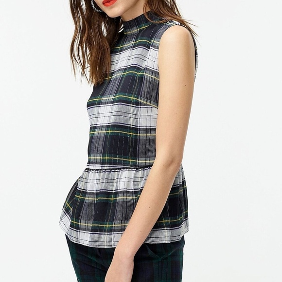J Crew NWT  Sleeveless Peplum Top in Gilded Highland Tartan | Sz XS - Picture 1 of 7